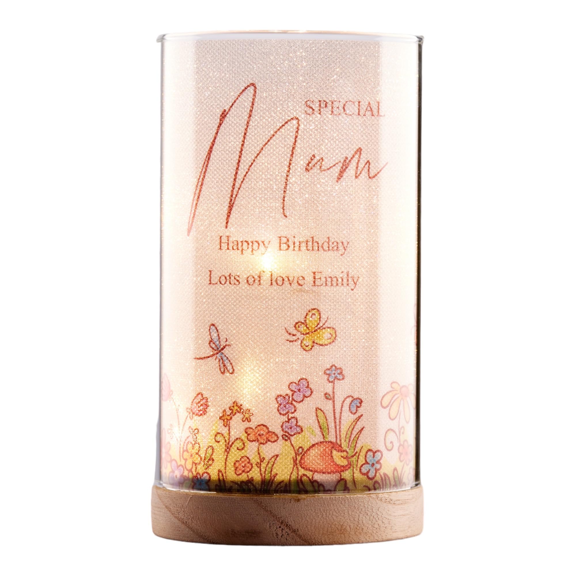 Personalised Mum Gift Floral Lamp with Wood Base LED Night Light