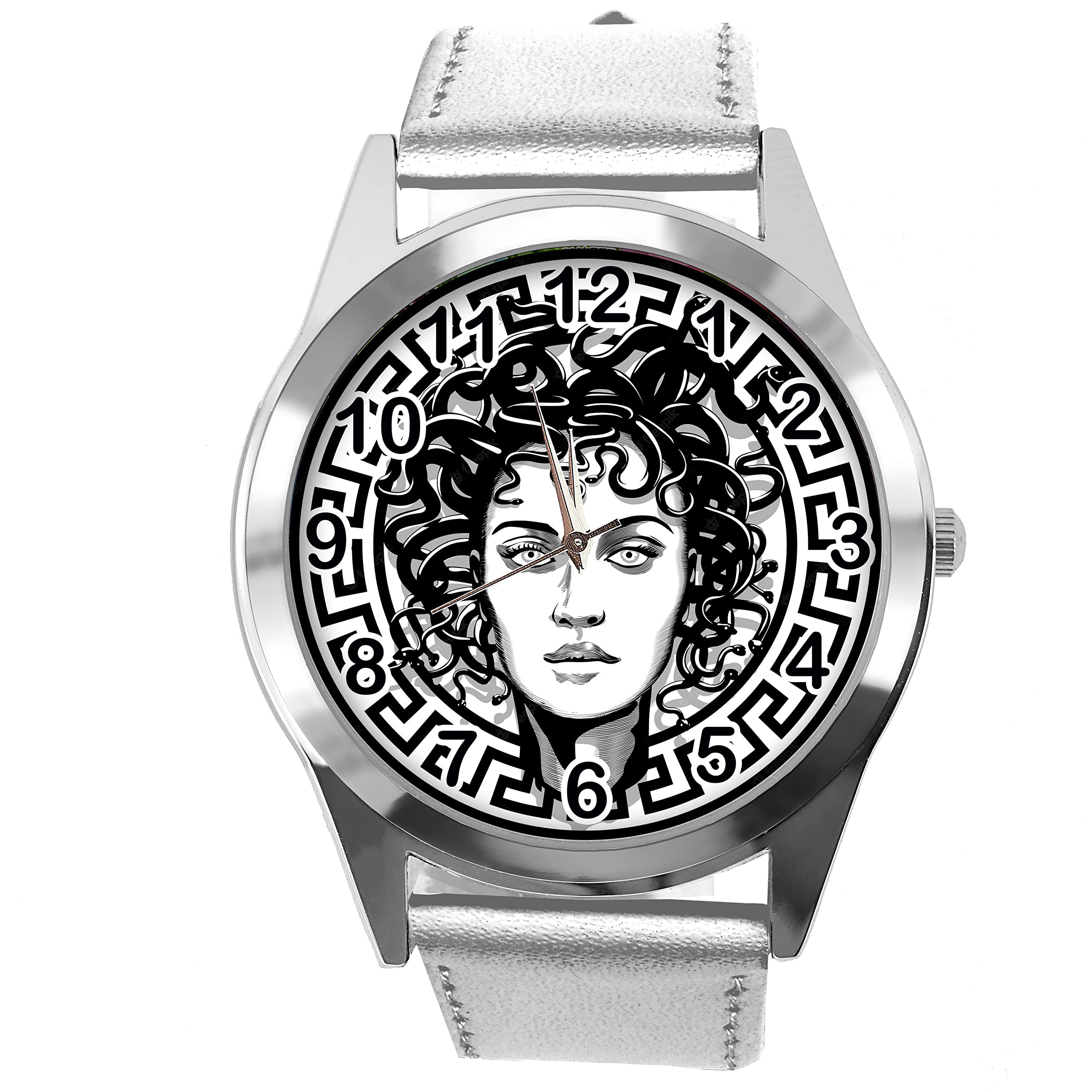 Silver Leather Round Watch for Fans of Fashion, Silver