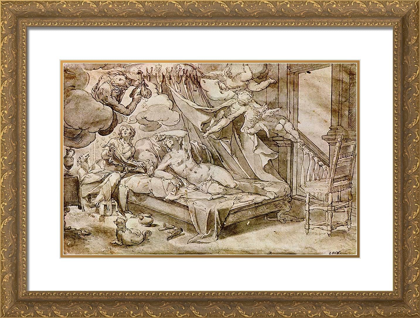 ArtDirect Wtewael, Joachim 24x18 Black Ornate Framed Art Print with Double Matting Titled: Danae
