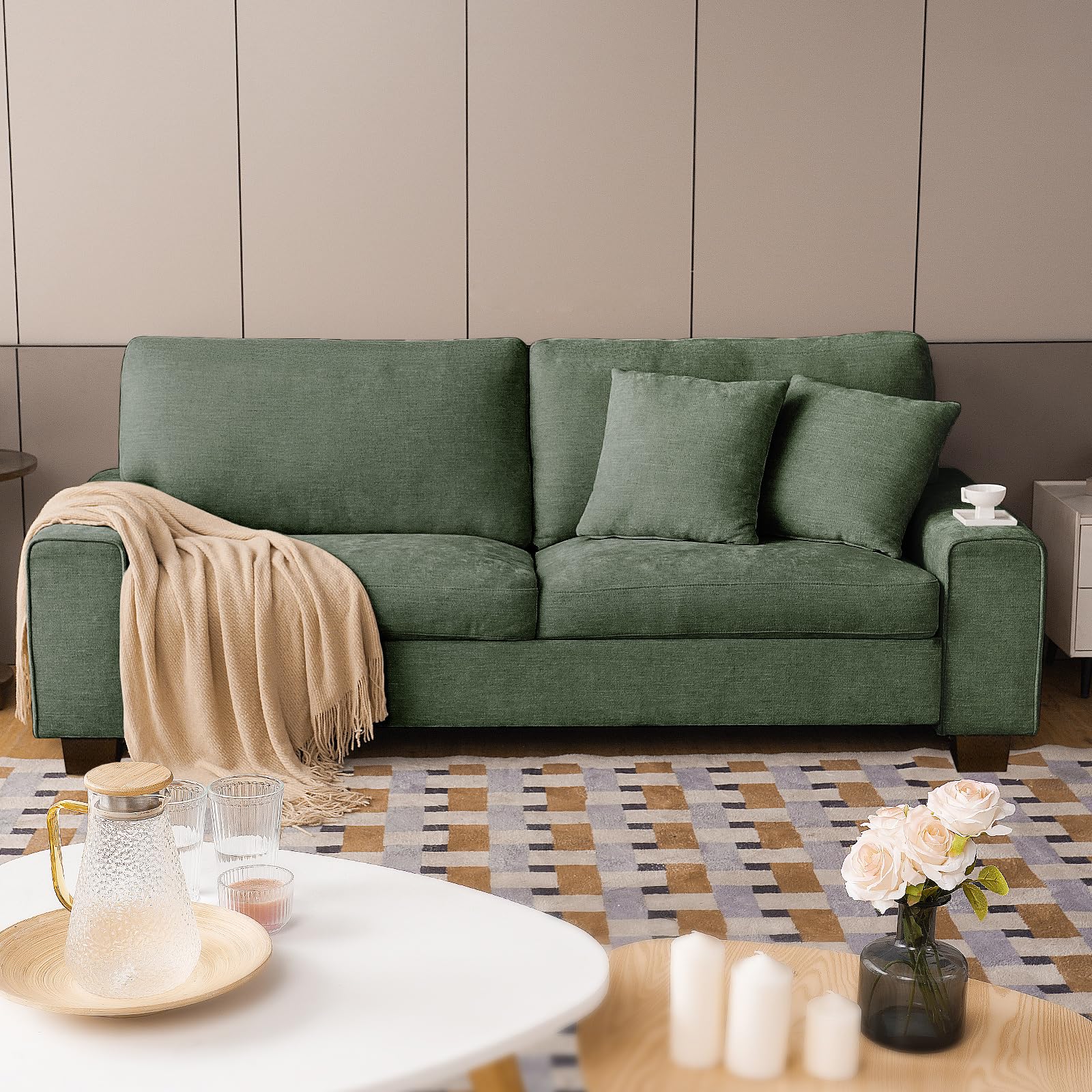 DOPEDIO 71.25" Chenille Loveseat Sofa, Green, Modern Couch for Living Room