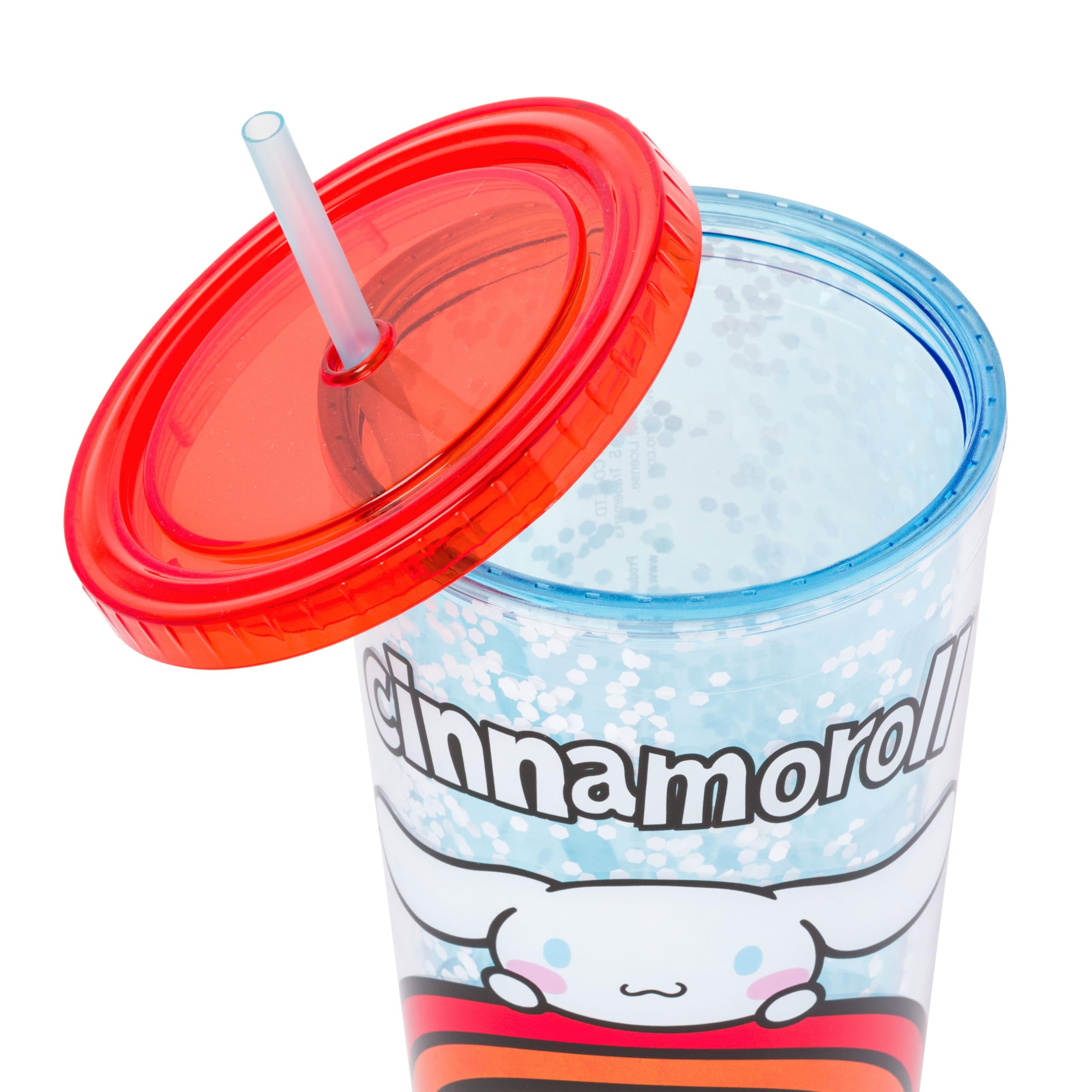Silver Buffalo Sanrio Hello Kitty and Friends Cinnamoroll Rainbow Kunststoff-Konfetti-Becher mit Deckel und Strohhalm, 907 ml