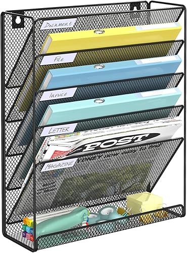 BOHDK Organizador de archivos de pared de malla de 6 niveles, organizador de correo de pared para colgar en la pared, organización vertical de