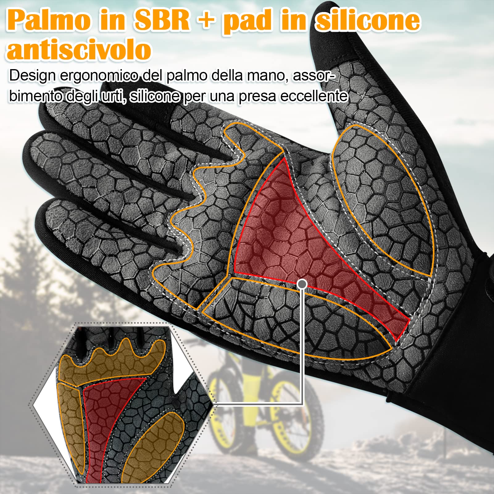 boildeg Guanti da Ciclismo Invernali Antidérapants et amortissants avec Couleur de signalisation Convient pour per Uomo/Donna