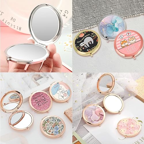 Miniatura 5 de Espejo compacto para mujer espejo de maquillaje de viaje de bolsillo redondo bonito espejo de bolsillo pequeño plegable portátil para bolso bolso