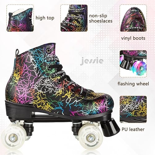 Miniatura 3 de jessie Patines clásicos para mujer, de doble fila, cuatro ruedas, piel de vacuno, patinaje al aire libre para jóvenes, niños y niñas con bolsa de