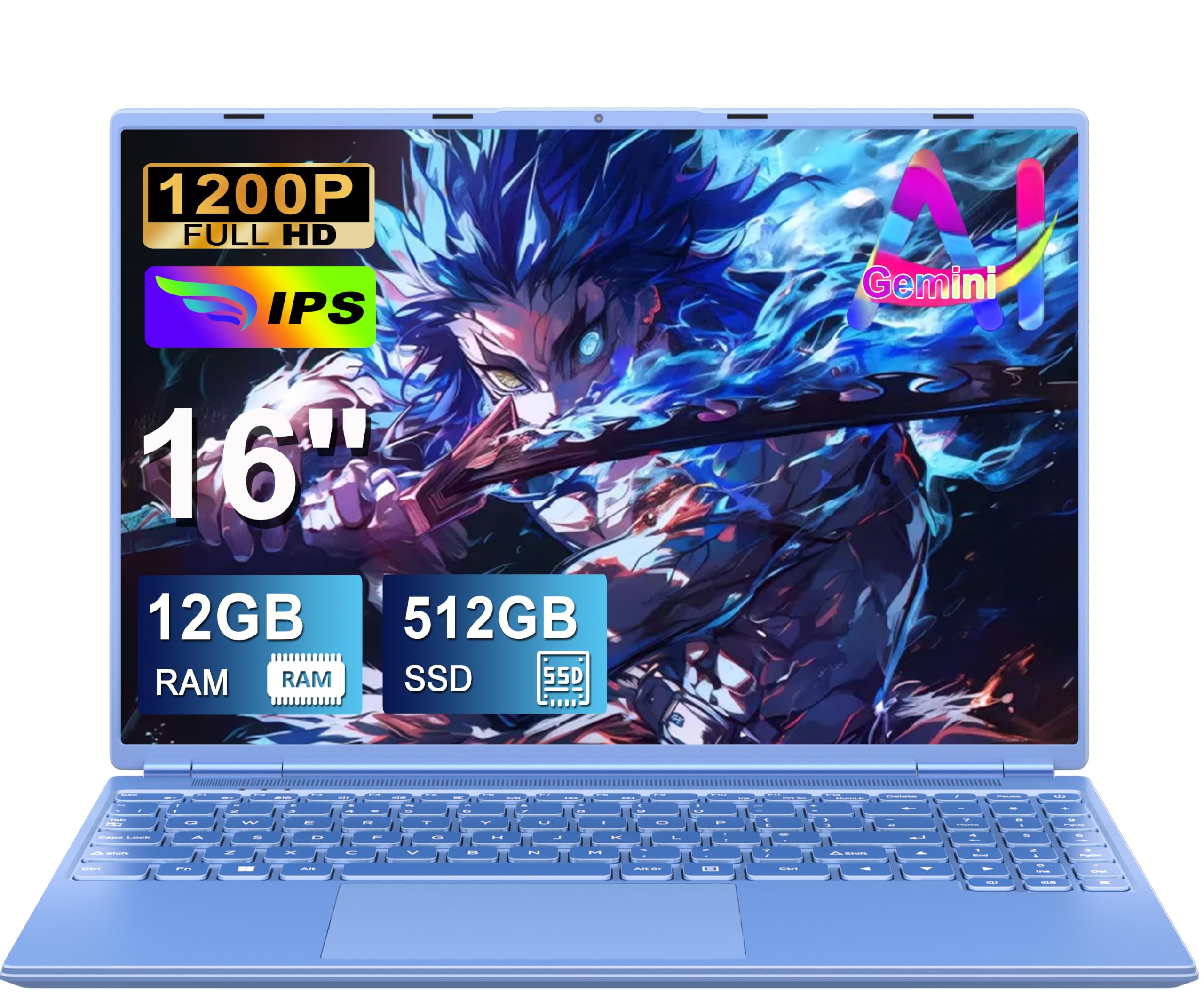 PC Portatile Laptop 16 Pollici Notebook Celeron N5095 (fino a 2.9Ghz) | Win 11 Portatile 12+512GB 1TB SSD Espansione丨Supporto 5G WIFI丨Ventola di Raffreddamento丨1920 * 1200 2K Schermo Doppio-Blu