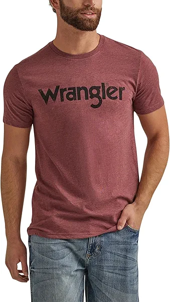 Wrangler Men's Western Crew Neck Short Sleeve Tee Shirt, Burgundy Heather, X-Large