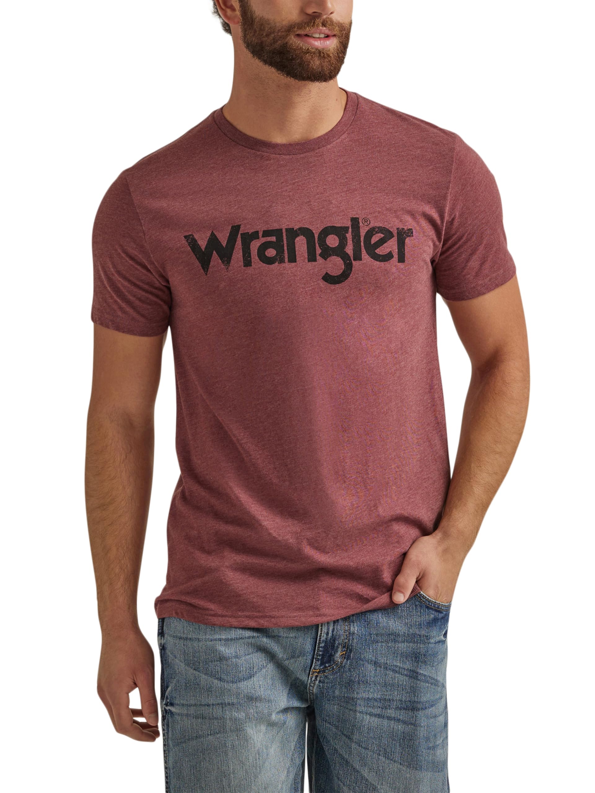 Wrangler Men's Western Crew Neck Short Sleeve Tee Shirt, Burgundy Heather, Medium