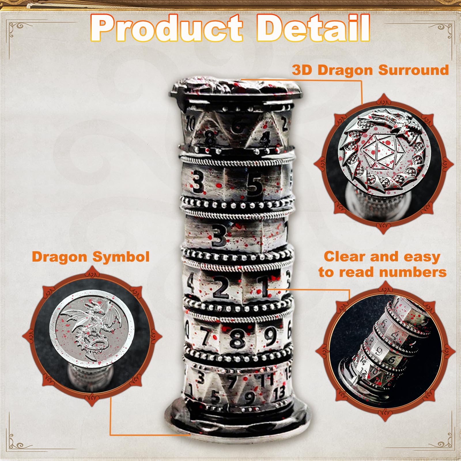 iFCOW Dice Spinner 7 en 1 de Metal Ruleta Dice Spinner D4 D6 D8 D10 D12 D20 D% para RPG Juegos de rol Dados Juegos de Mesa TRPG