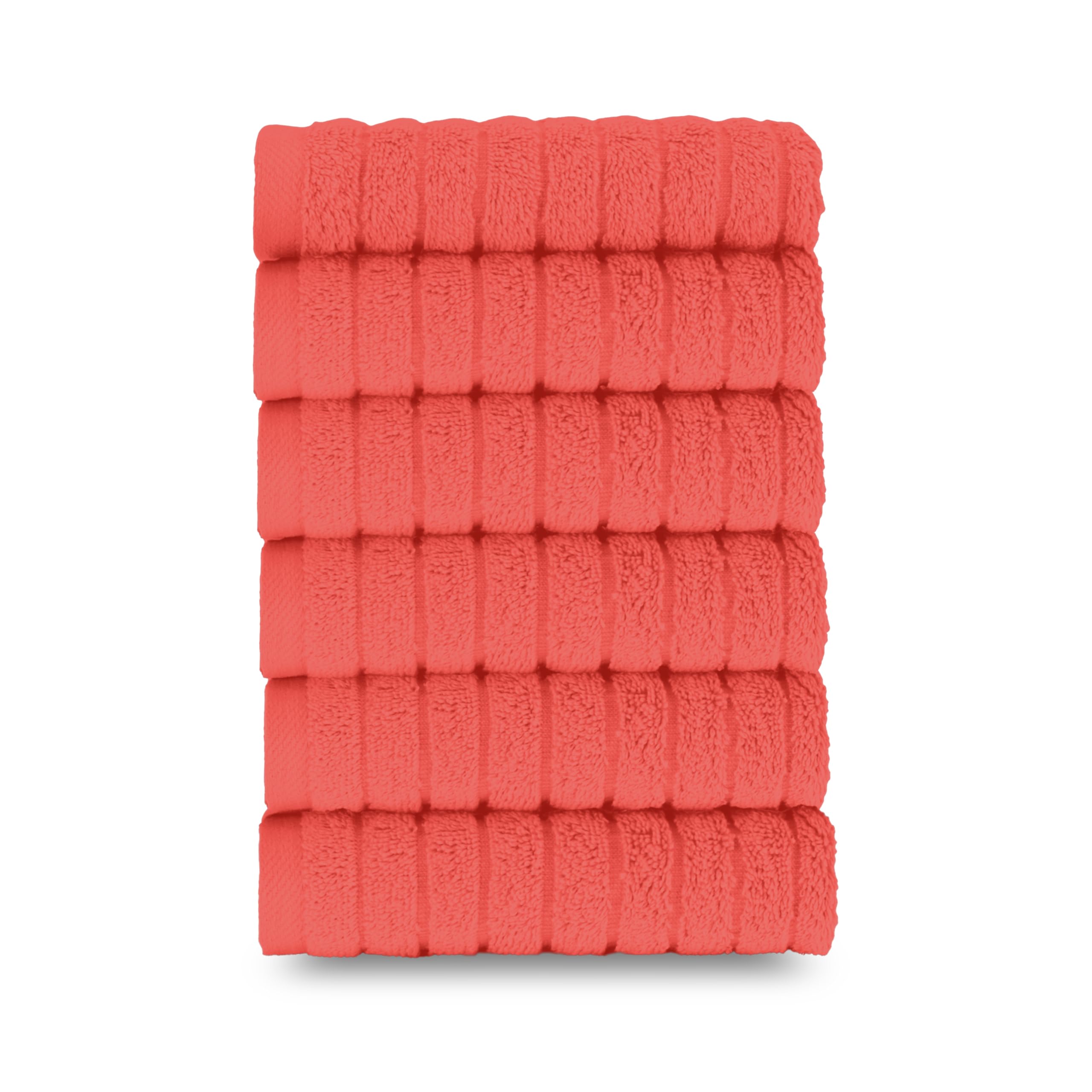 Elegant Comfort 100% Turkish Cotton Corduroy Ribbed Luxury Washcloths 6 Pack Soft 13 x 13 Inch - Higly Absorbent, Durable, Quick Dry, Spa Premium Hotel Quality for Bathroom or Travel, Coral