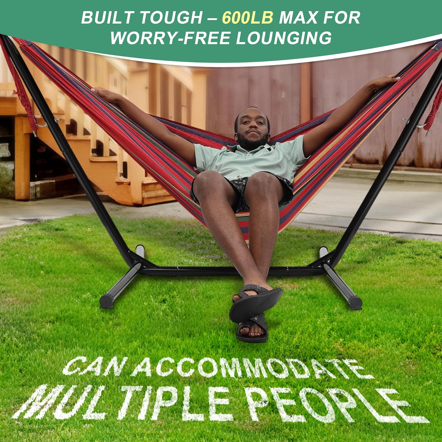 Hammock with Stand for Outside,600lb Weight Capacity Adjustable Height 3-in-1 Portable Hammock for Outdoor&Indoor Camping Backyard Bedroom(Hammock, Stand & Carry Bag)