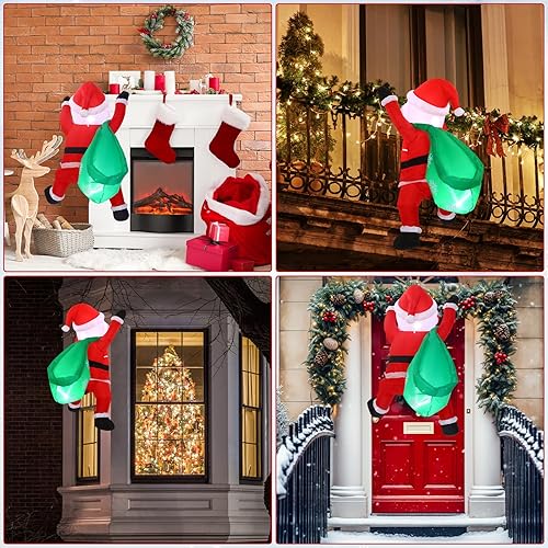 Miniatura 6 de Jenaai Decoración inflable de Papá Noel de 4 pies para exteriores, bolsa de regalo de Papá Noel colgante con LED integrado, decoración de patio de