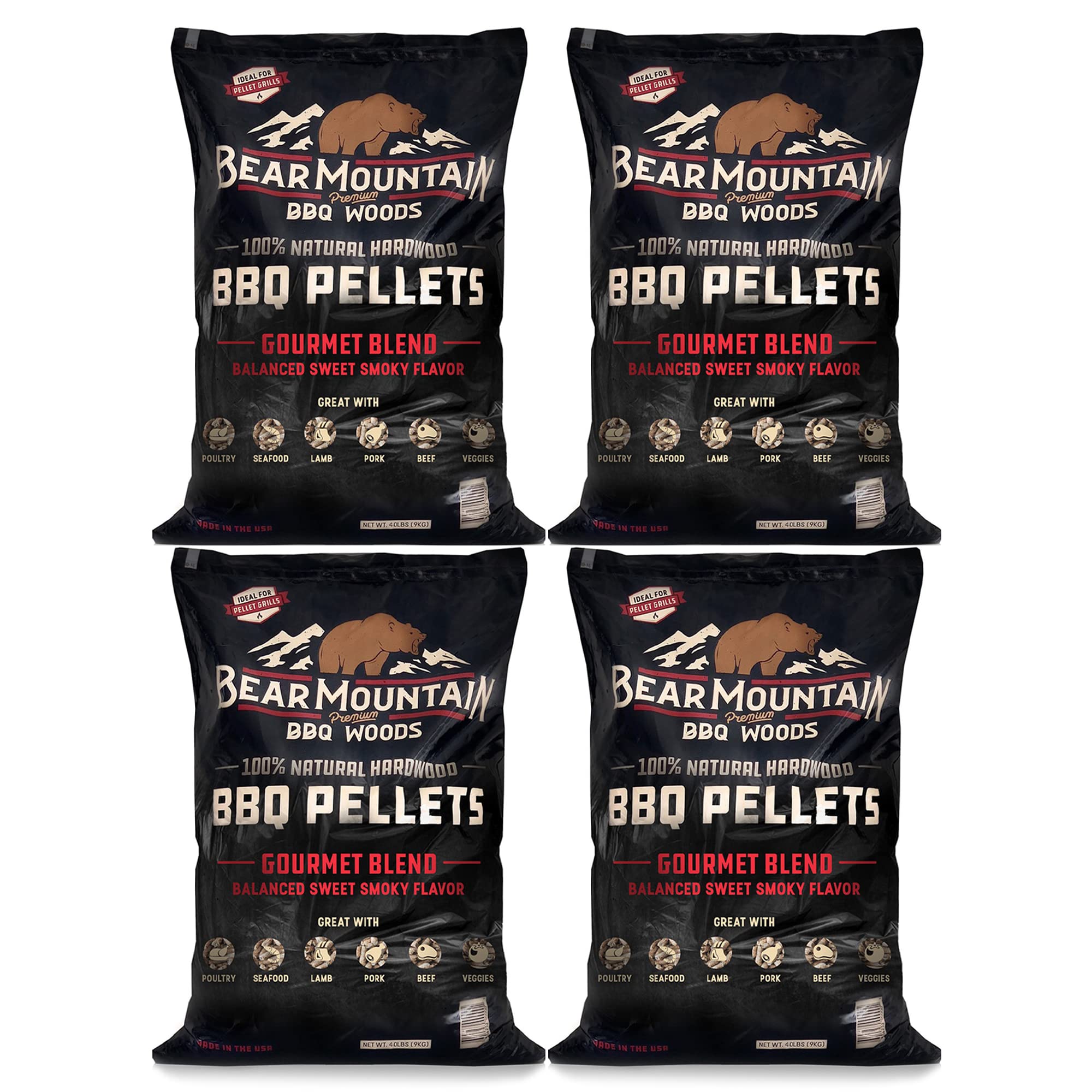 Bear Mountain FB99 All Natural Low Moisture Hardwood Smoky Gourmet Blend BBQ Smoker Pellets for Outdoor Grilling, 40 Pound Bag (4 Pack)