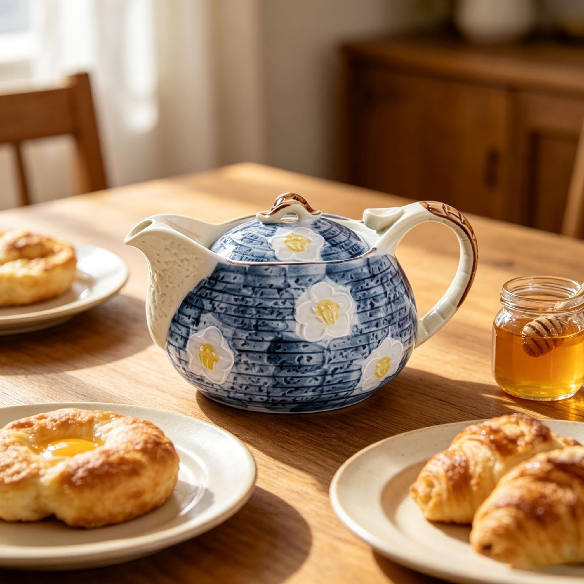 Tetera de cerámica retro, cafetera for té de la tarde, con asa