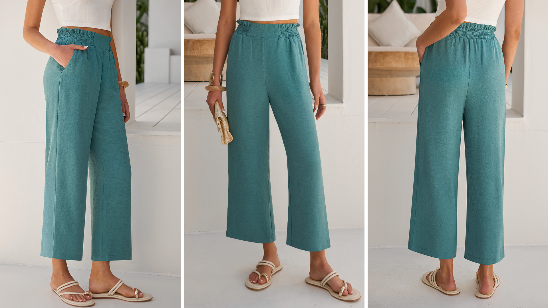 ANRABESS Womens Wide Leg Palazzo Pants Summer Beach High Waisted