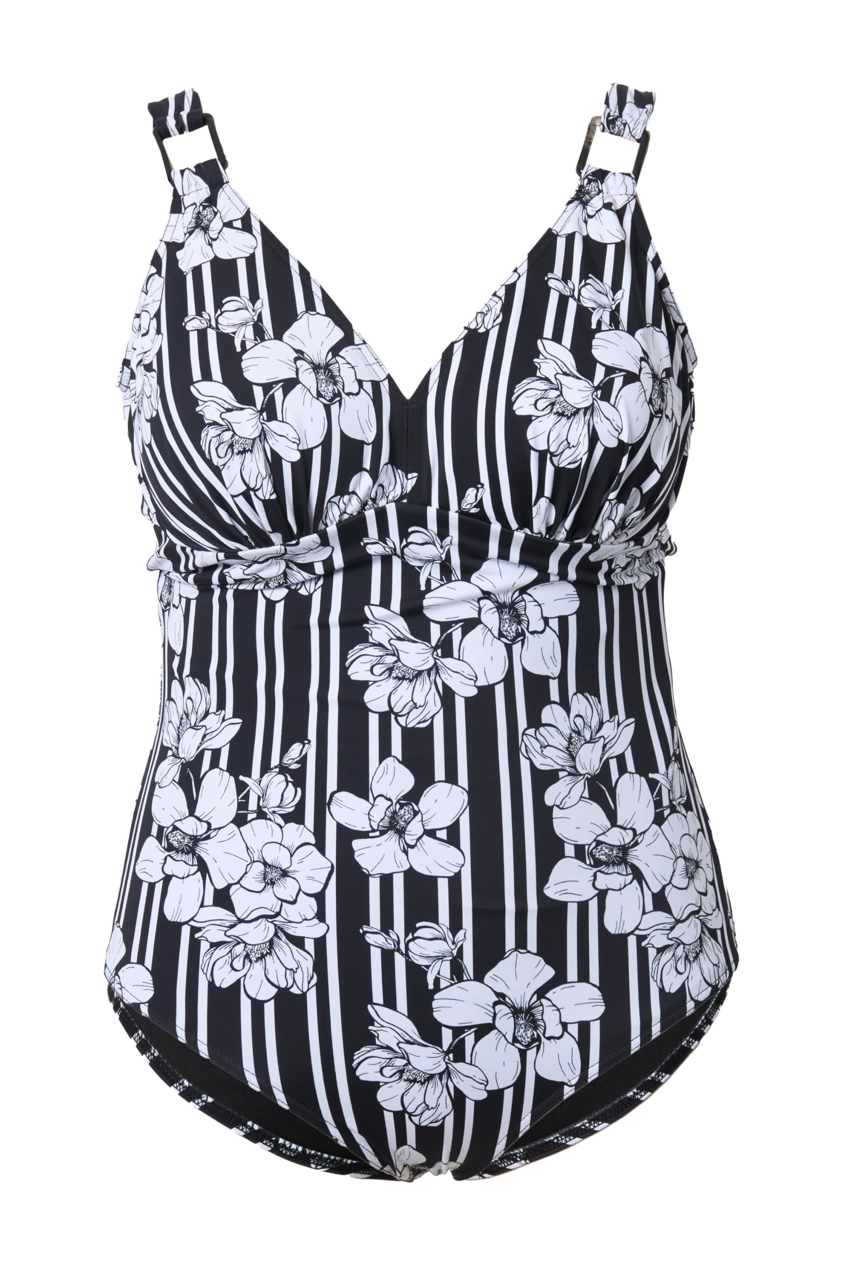 Ulla Popken Damen große Größen Übergrößen Plus Size Badeanzug, Blütenstreifen, Softcups, recycelt 846661