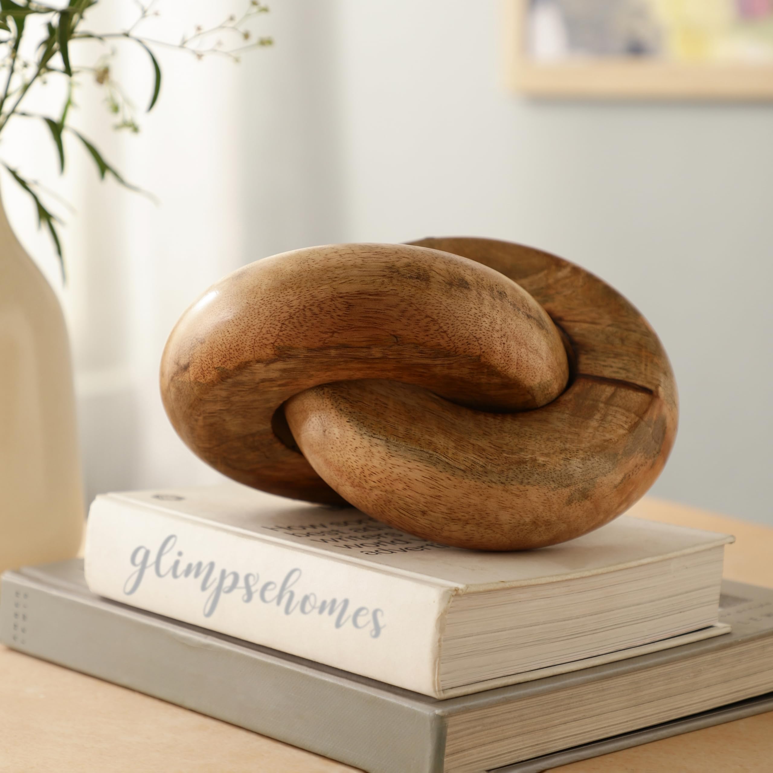 Glimpse Homes Wooden Chain | Home Decor Accent Piece | Living Room Decor | Centre Console Table Decor (2 Knots - Natural Wood)