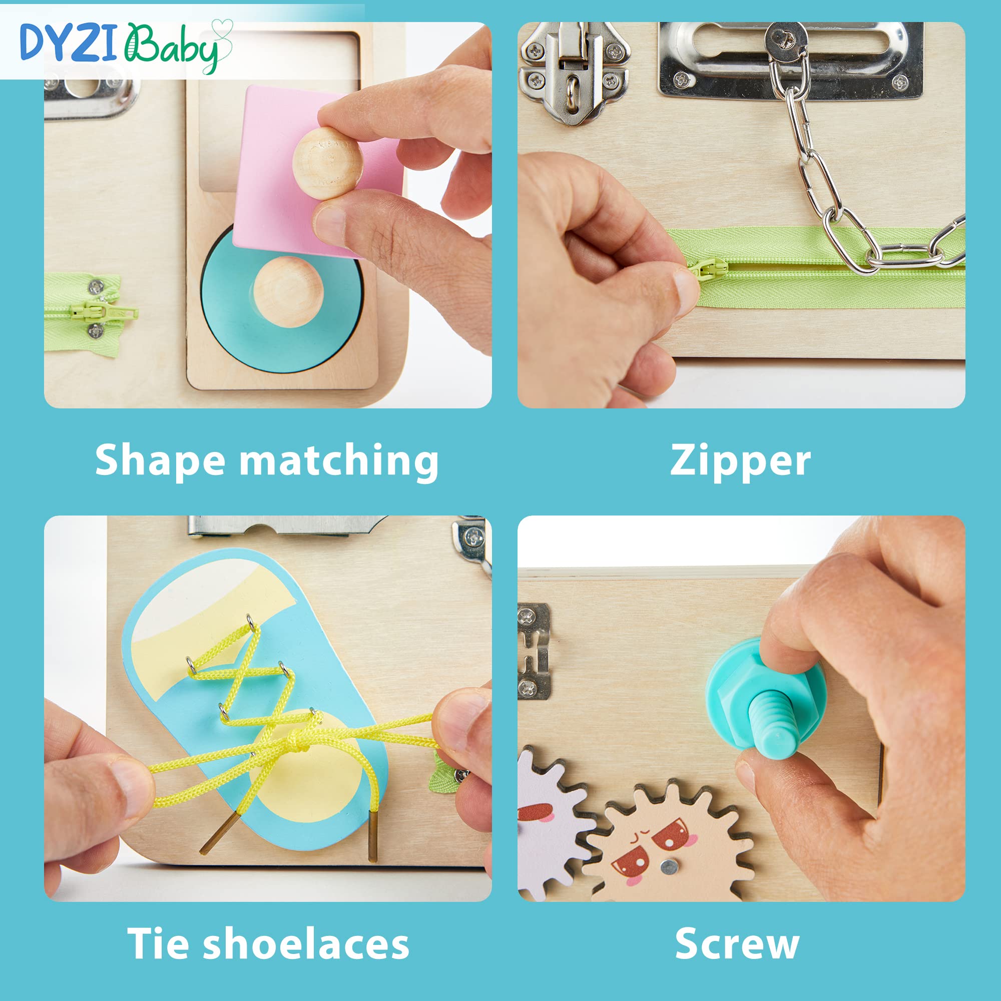 DYZI Montessori - Tablero de actividades para niños pequeños, juguetes sensoriales de viaje para el desarrollo temprano y el autismo, juguete educativo de madera para niños y niñas