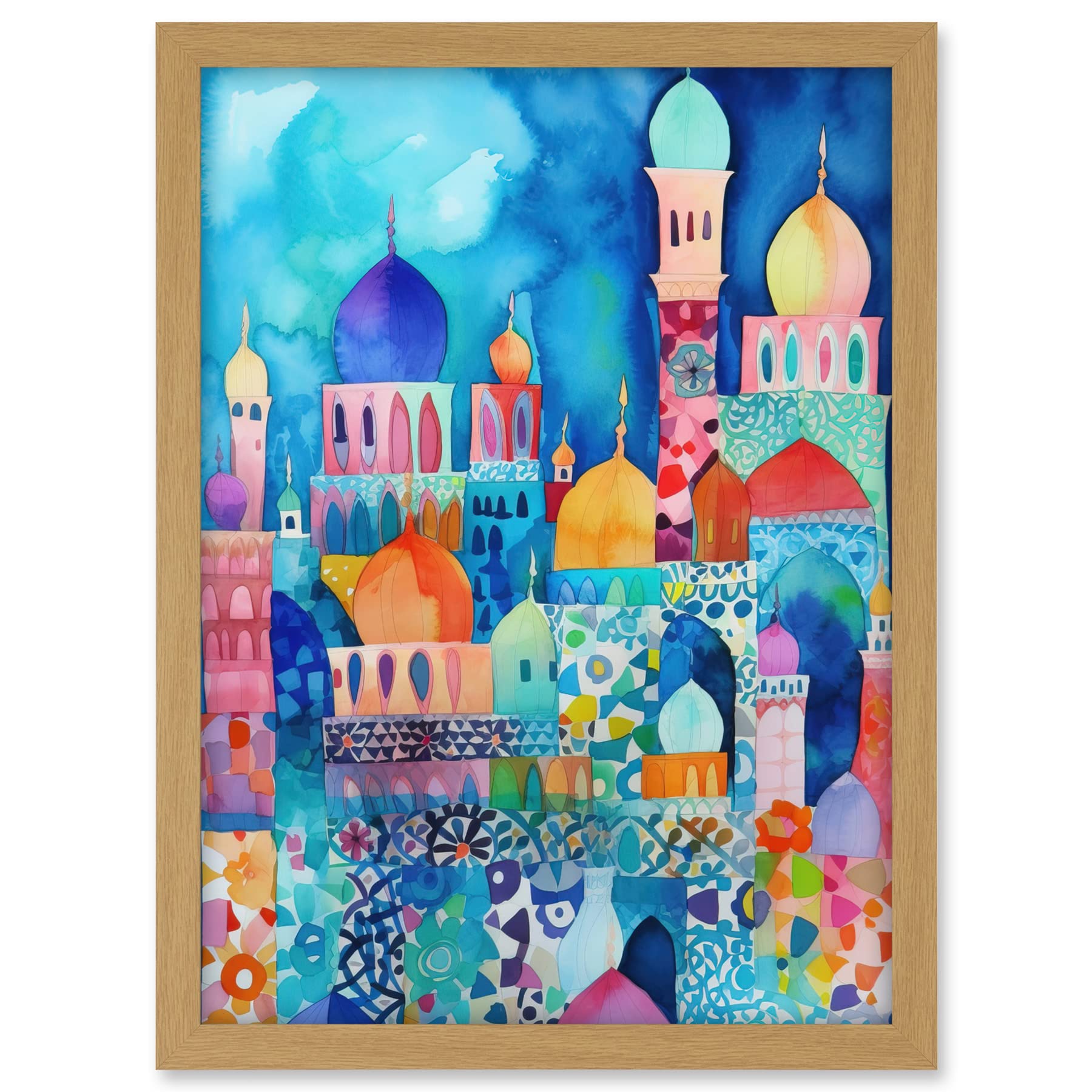 Artery8 Morocco Cityscape Moonlight Folk Art Artwork Framed A3 Wall Art Print