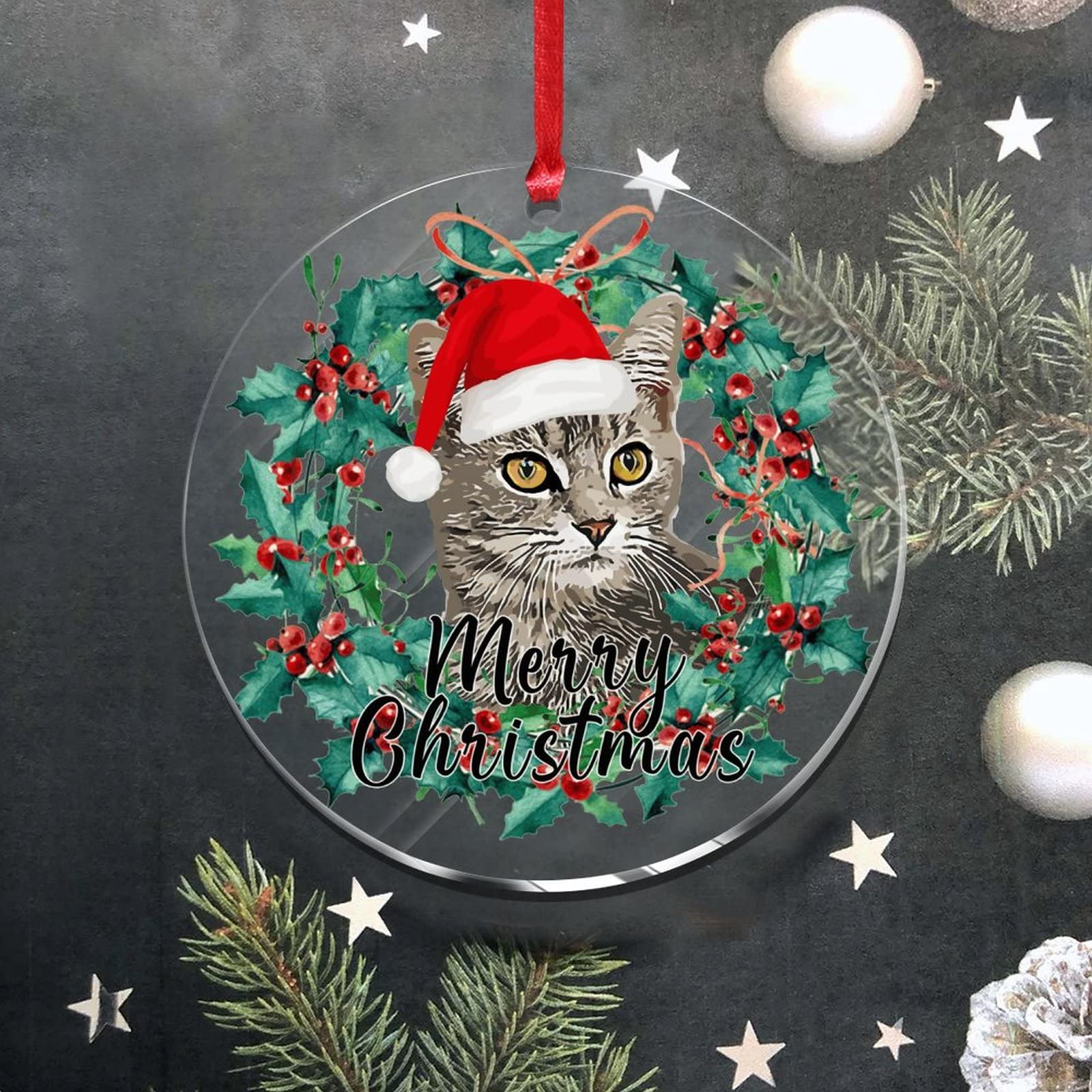 Boule De Noël En Verre Avec Chatons - Décoration De Sapin Avec Flocons De Neige - Ornement Chat Mignon 10x8cm