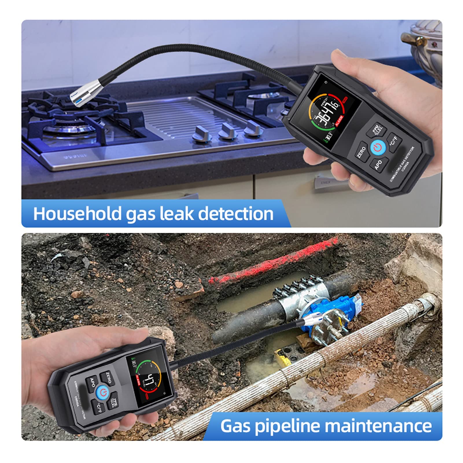 Monitor de Calidad del Aire Profesional Analizador de Gas Analizador de Gas Detector Detector de Fugas Ppm Meter Air Air Analizador Combustible Gas Inflamable Tester Natural 50000 Ppm 100% lel(CGD01)
