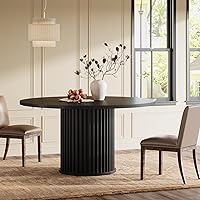 Tribesigns 47" Black Round Dining Table for 4-6, Modern Fluted MDF & Metal Base, Sturdy Kitchen Dining Room Table