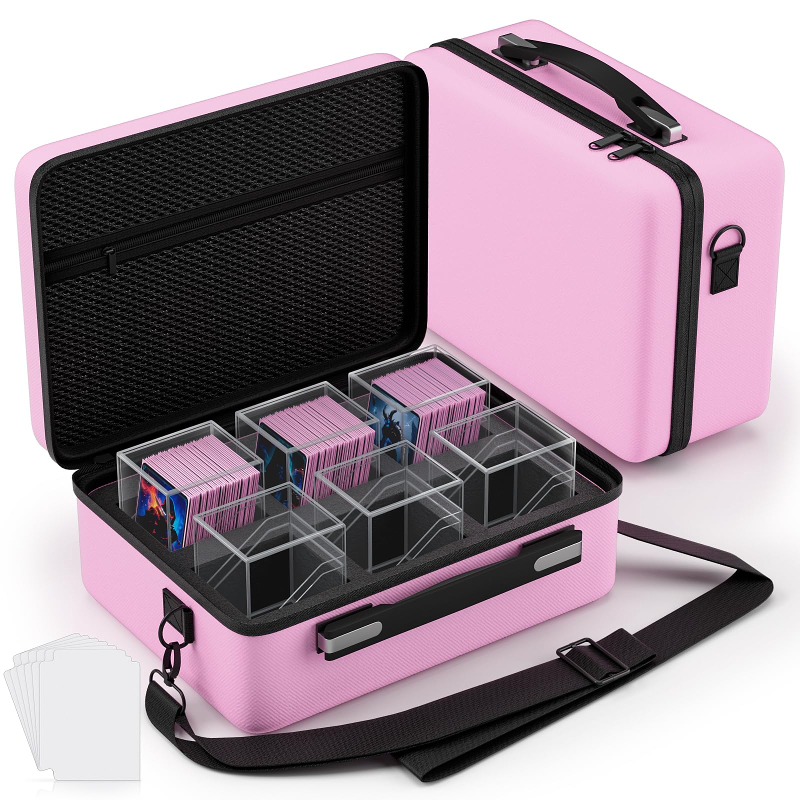 Proijeut Card Deck Box with Portable Case, 6 Pack Clear Commander Deck Box with 6 Dividers, Holds 600+ Double Sleeved Cards, Fit for MTG, YuGiOh, TCG (Pink)