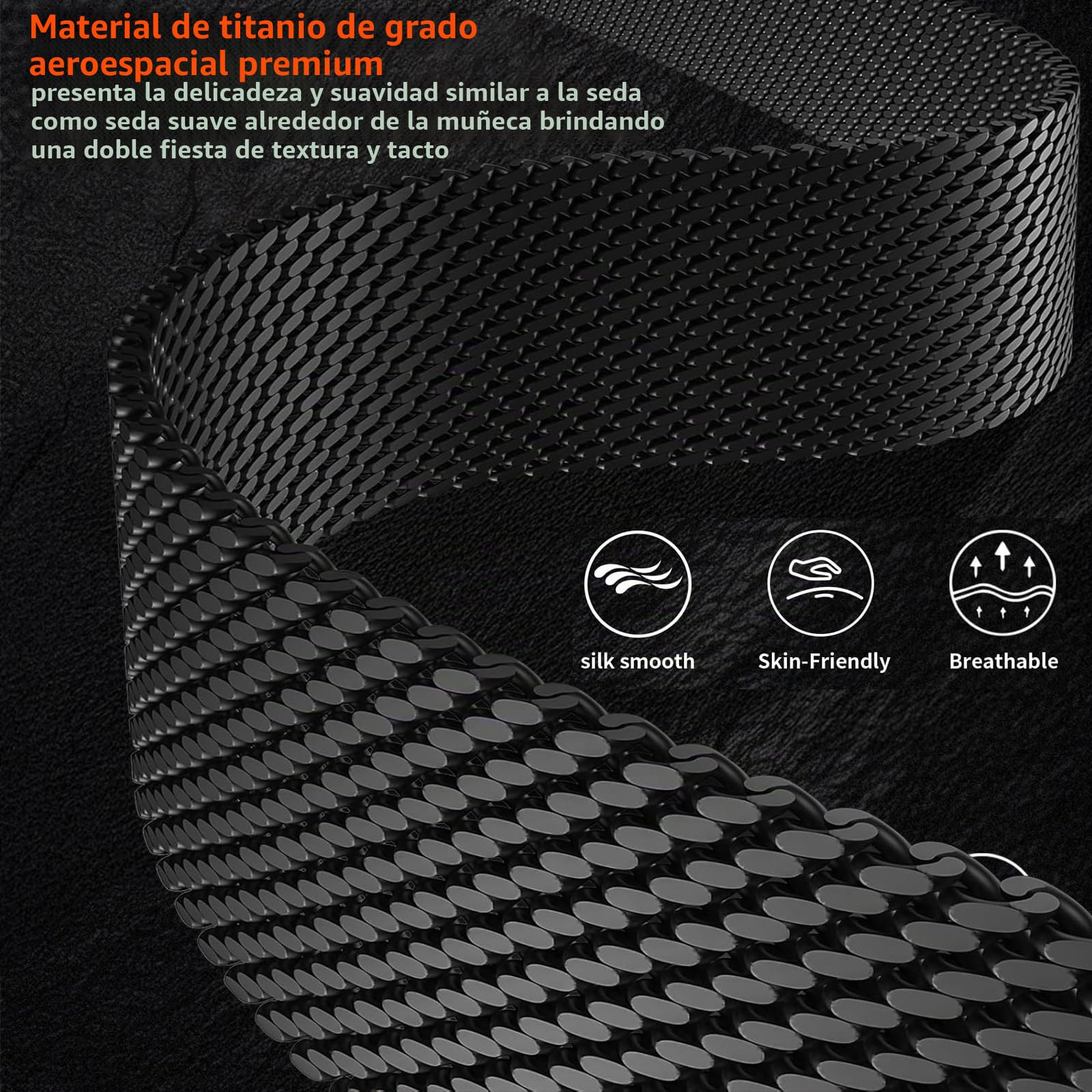 Pulsera Milanese Loop en Titanio Compatible con Correa Apple Watch Ultra 3/2/1 49mm 46mm 45mm 44mm 42mm(Series 3 2 1) Mujeres Hombres, Hebilla Paracaídas Correas Metal para iWatch 11 10 9 SE 8 7 6 5 4