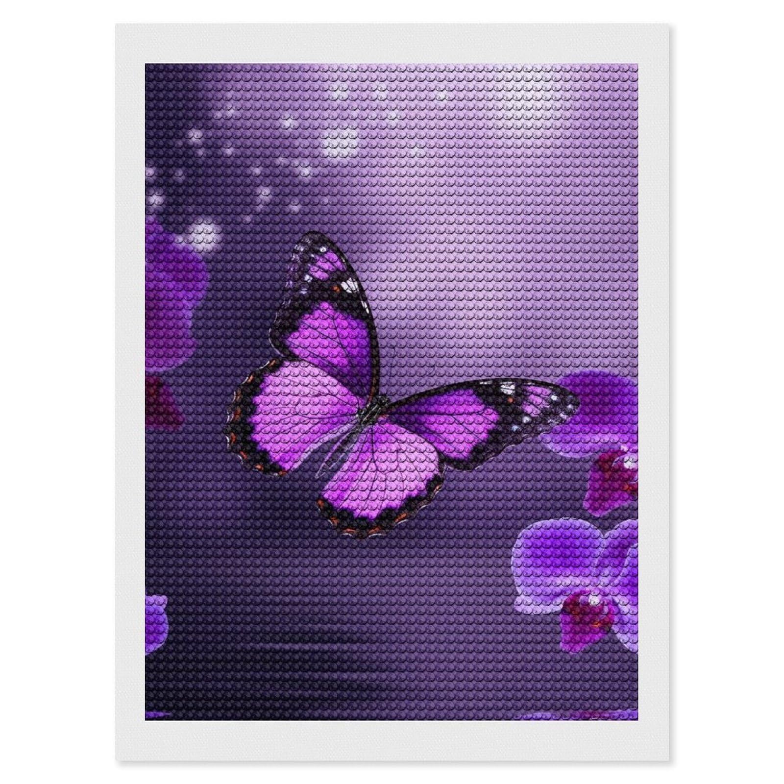 FodPand Diamond Art Kits for Adults, 5D Aurora Diamond Painting Kits for Beginners, Purple Butterfly DIY Full Drill Dots Gem Art Paint Crafts for Home Wall Decor 12"x16"