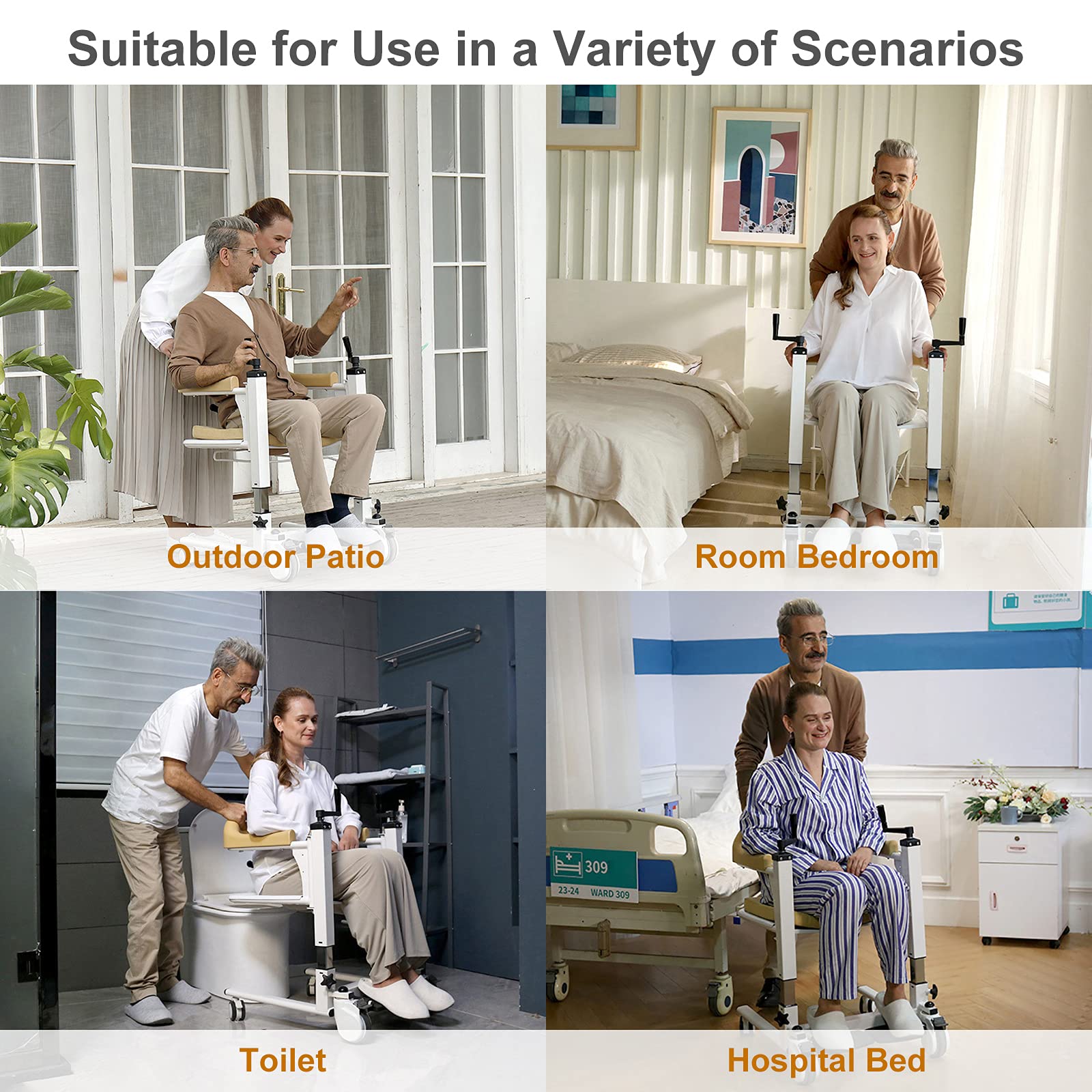 PAYRFV Patient Lift Portable Patient Transport Wheelchair with 180° Split Seat, Bedside Commode