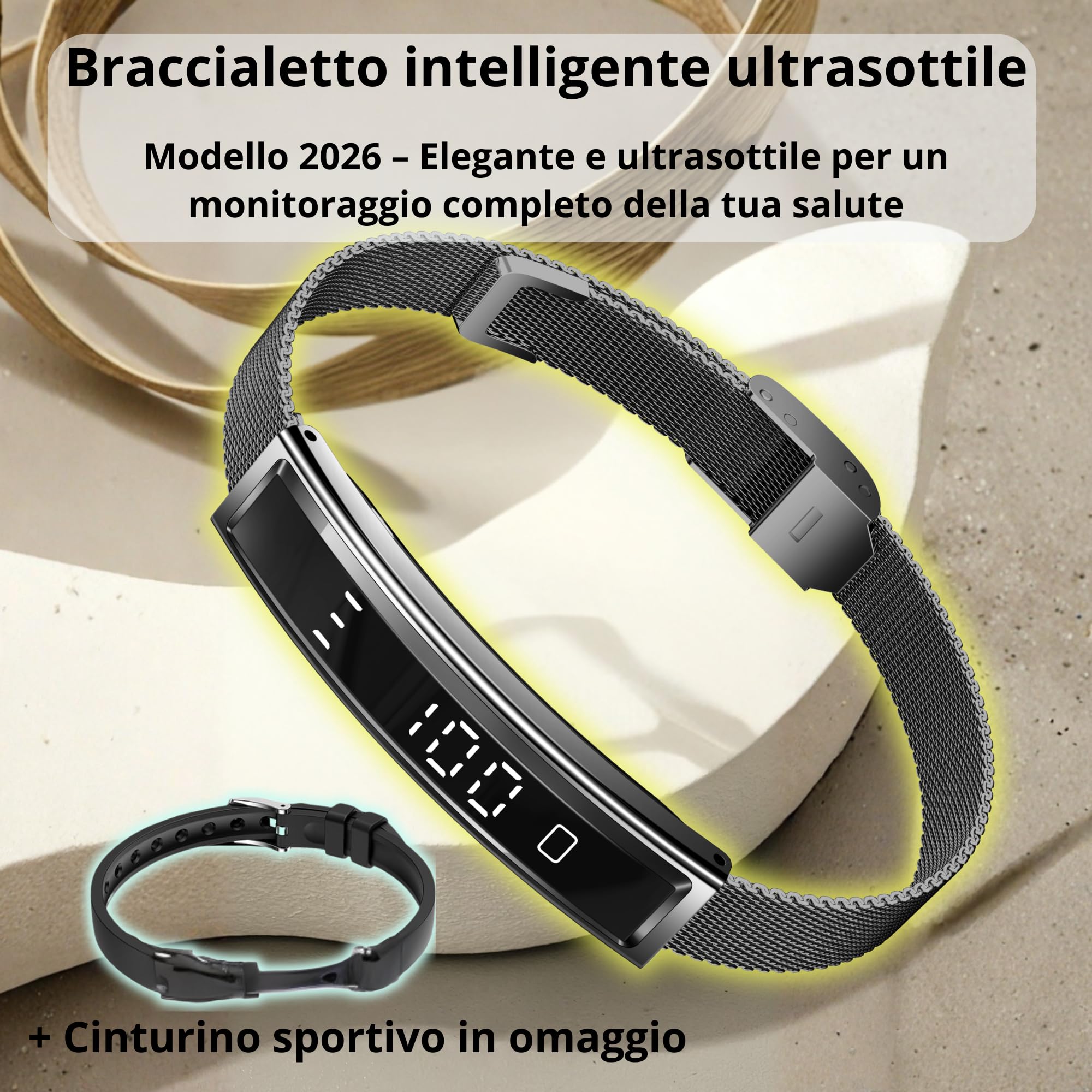 smartia – Braccialetto intelligente ultra sottile, con Bluetooth, modello 2026, fitness tracker e sonno, monitoraggio completo della tua salute, cinturino con touch screen