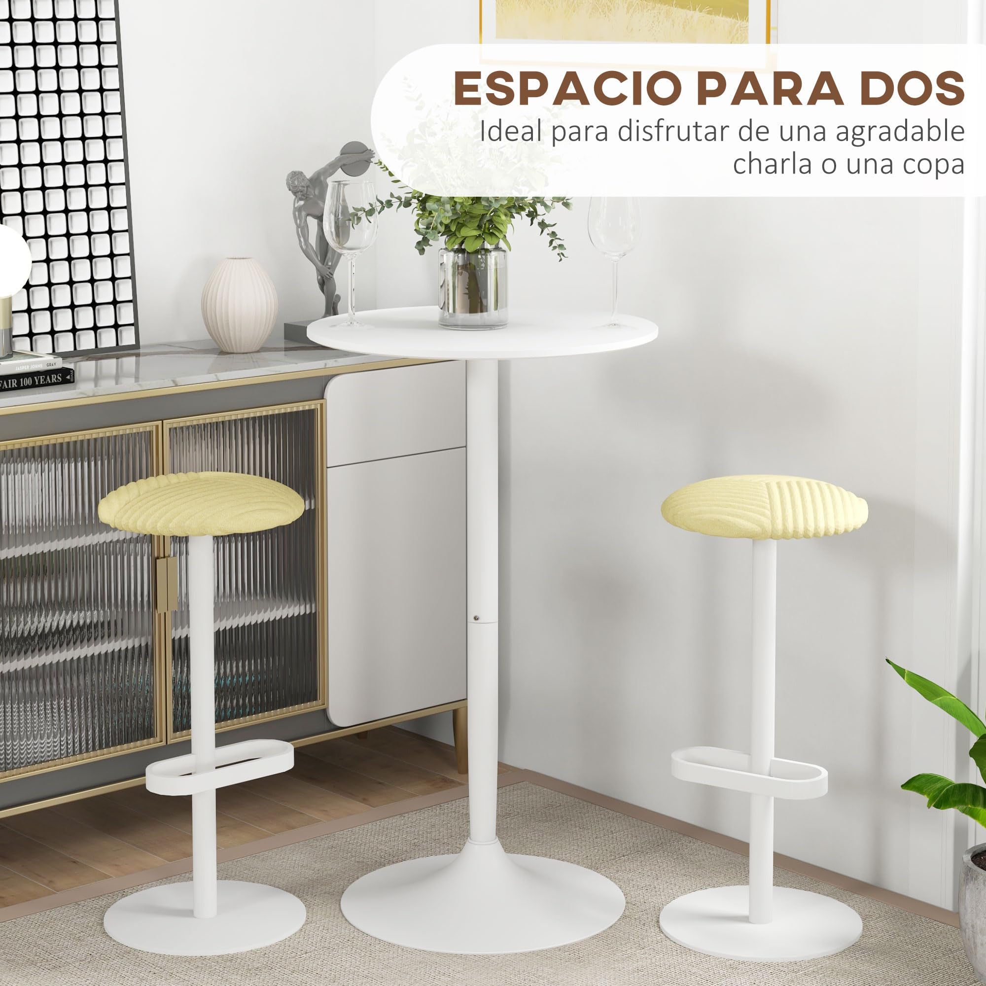 HOMCOM Mesa de Bar Redonda, Mesa de Comedor, Ø60x102 cm, con Encimera Laminada y Marco de Acero, para 2 Personas, Moderna, para Casa, Cocina, Blanco