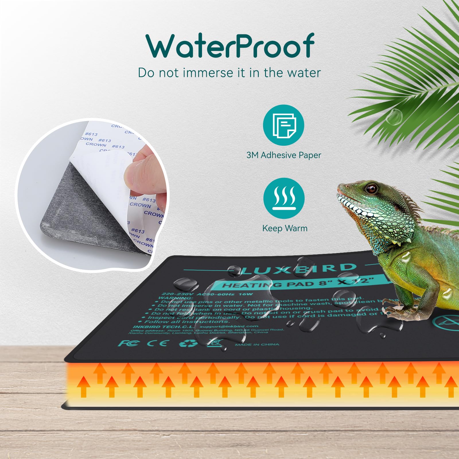 Luxbird Terrarium Heizmatte mit Thermostatregler, Klebendes Reptil Heizmatten mit Temperaturregelung für Reptilien Schildkröten Schlangen