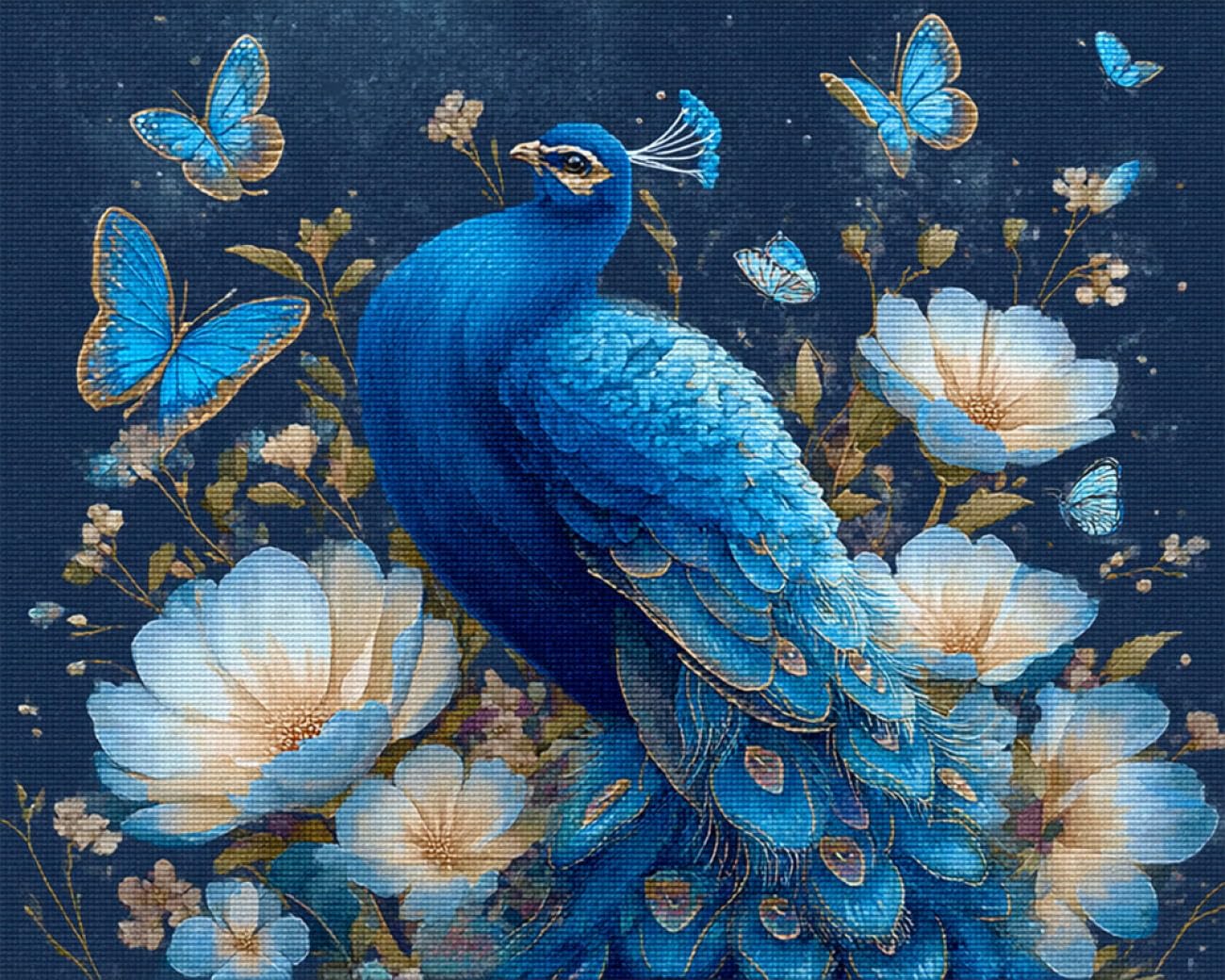 RKFLGEW DIY Embroidery Set Peacocks and Flowers 50x70cm