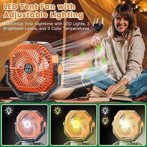 Miniatura 7 de Ventilador de niebla recargable para exteriores, ventilador de niebla portátil de 20000 mAh para tiendas de campaña con luz LED, ventiladores