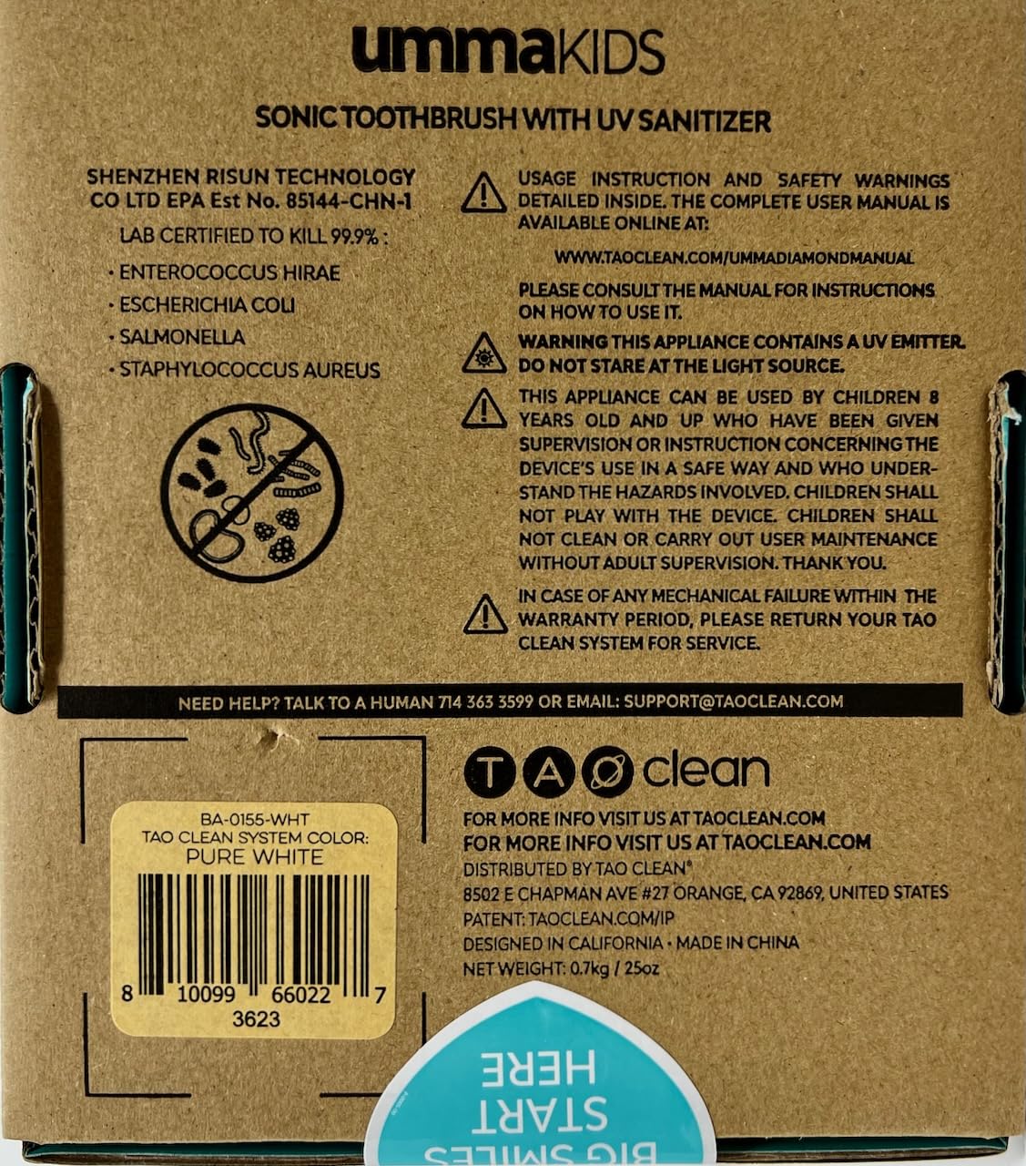 Tao Clean Umma Kids Sonic Cepillo de dientes y estación desinfectante UV