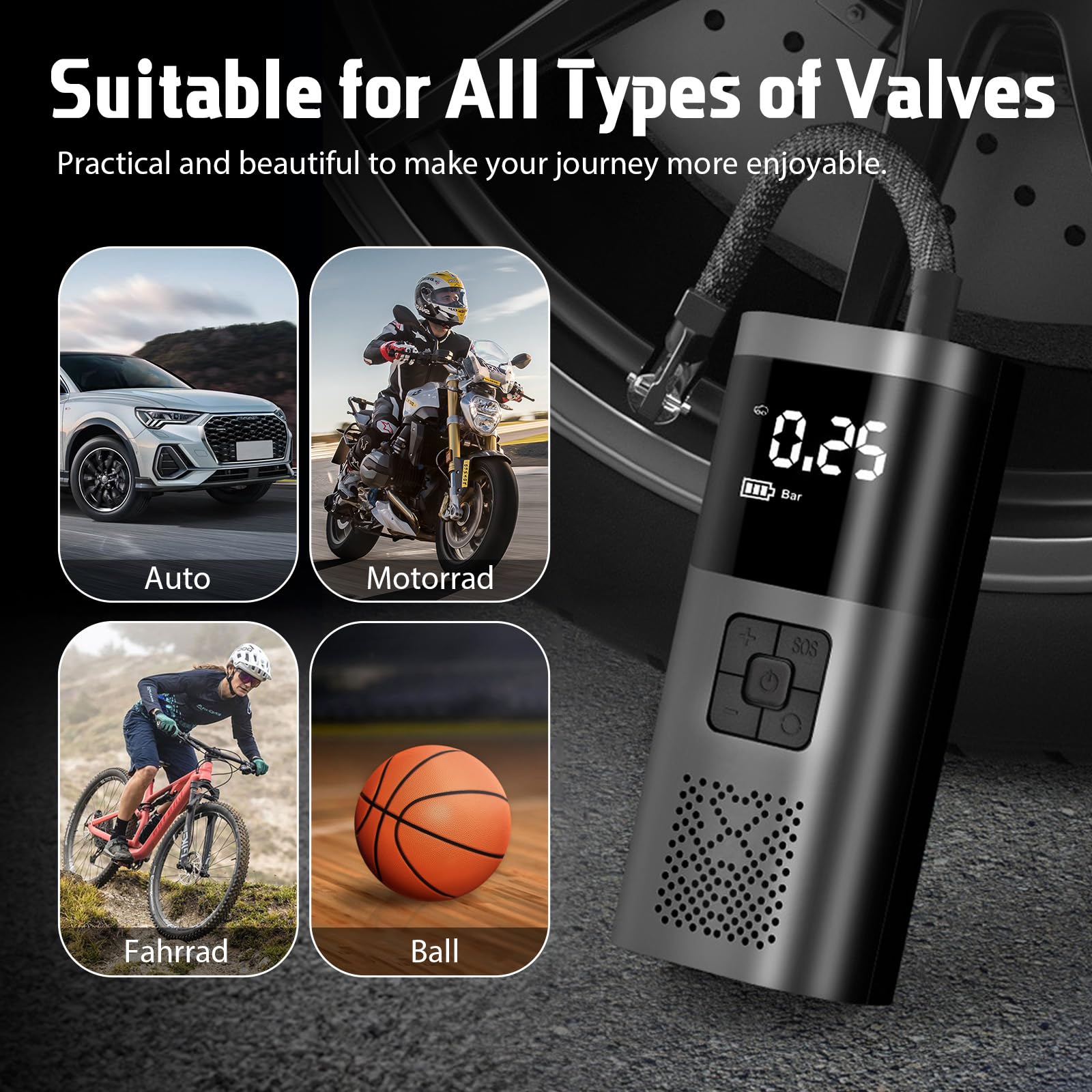 Mini Compressore Aria Portatile Per Auto - Gonfiatore Elettrico Con Display LCD, Wireless, Per Pneumatici E Gonfiabili - Foto 11