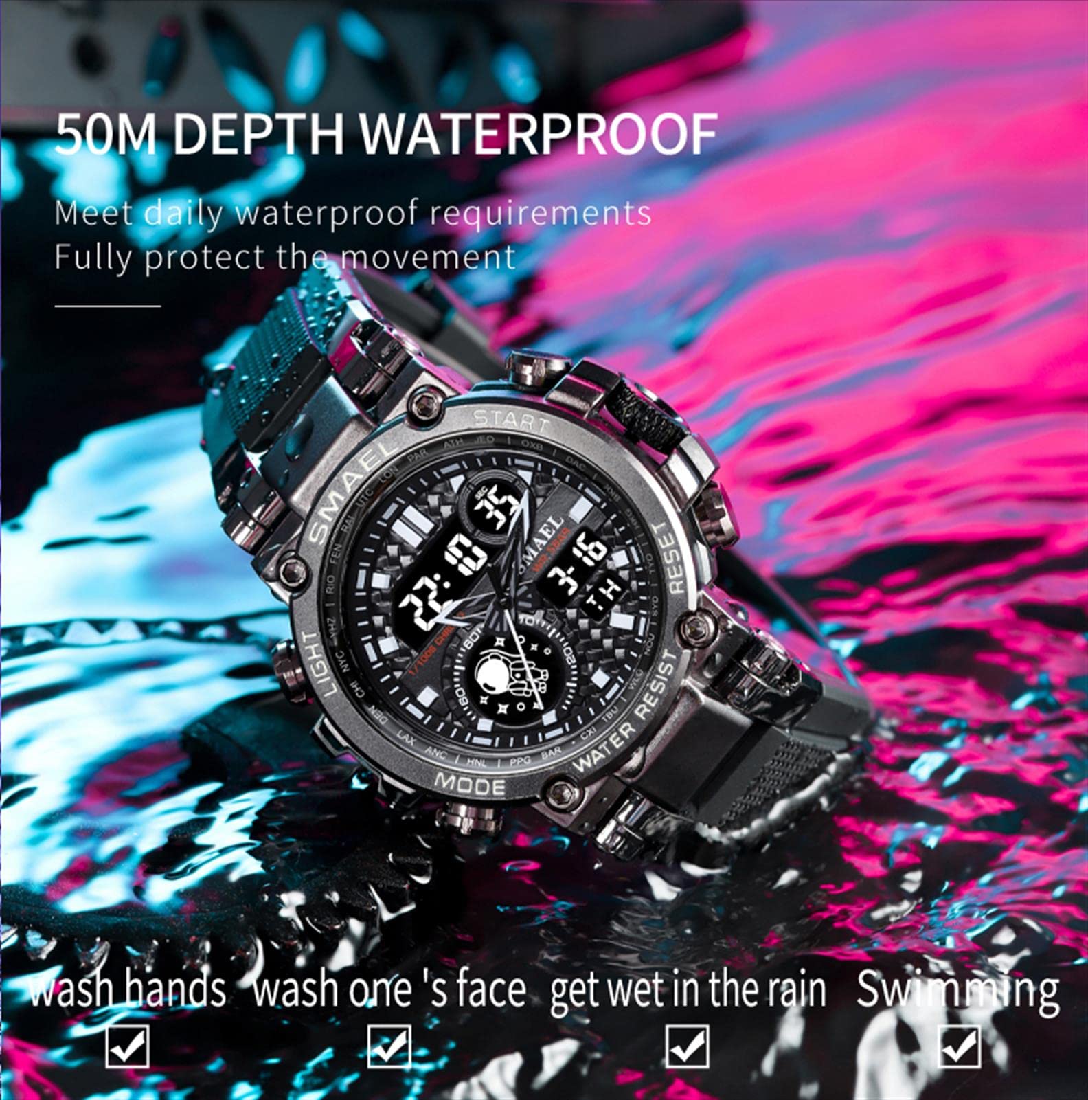 Reloj Deportivo para Hombres Multifuncionales Militar Analógico Digital Cuarzo Reloj para Hombre