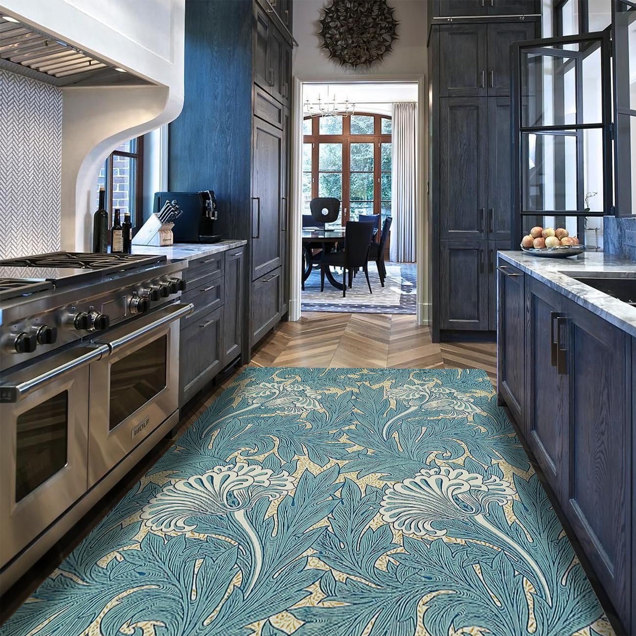 Tapis antidérapant non muant 160x230cm à motif branches de saule bleu traditionnel