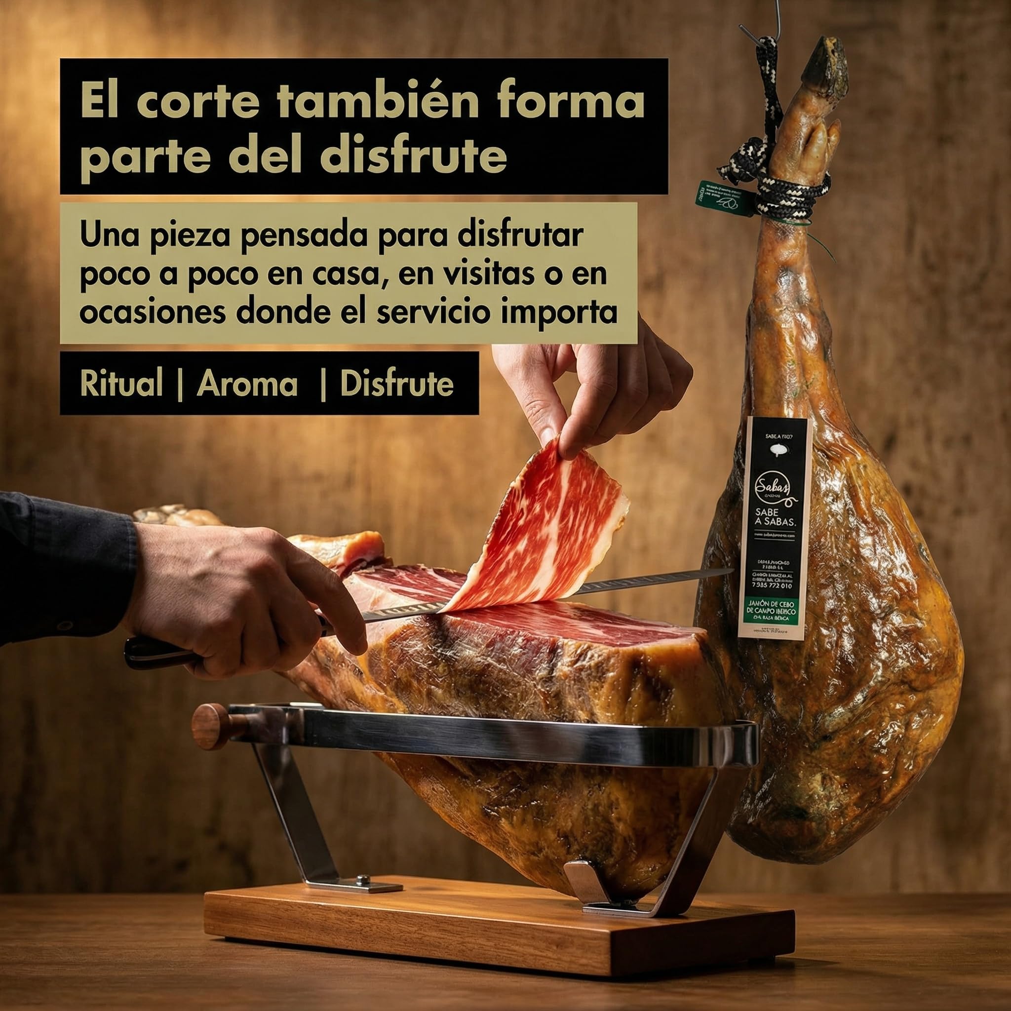 SABE A SABAS Jamón Ibérico de Cebo de Campo 75% Raza Ibérica Pieza Entera con Pata 7-8 kg Curación 36 Meses Sabor Intenso Gourmet Tradición Sevillana Selección Premium Regalo Navidad