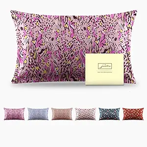 Mulberry Silk Pillowcase for Hair and Skin Queen Size Leopard Print Silk Pillow Cases with Zipper Soft Breathable Smooth Cooling Silk Pillow Covers for Sleeping (Pink Paint,20"X 30",1Pcs)