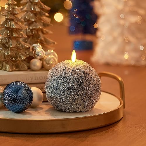 Miniatura 6 de Luminara Vela sin llama esfera de cuentas de cristal blanco vela LED de cera real sin perfume temporizador centro de mesa de decoración navideña