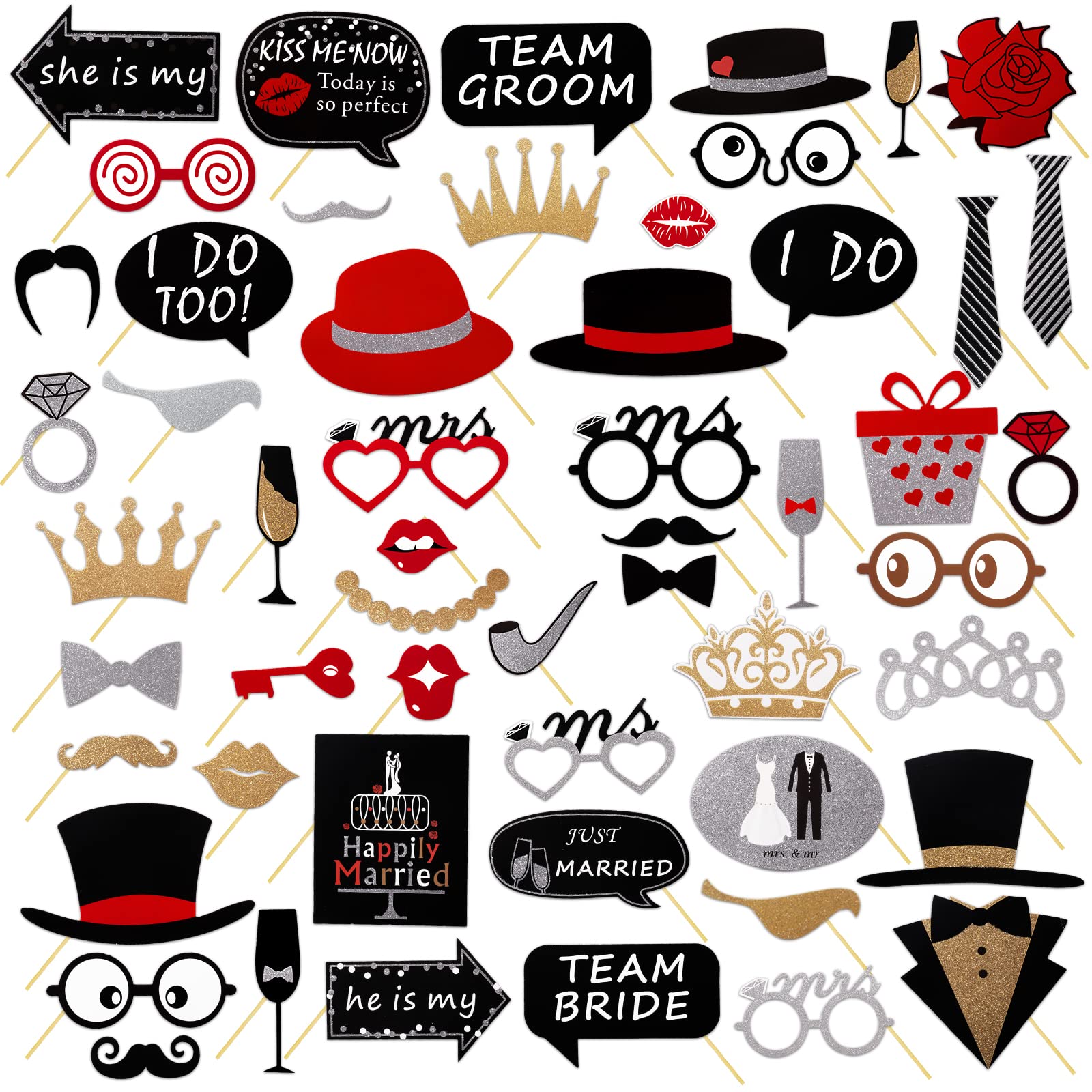 Flintronic 54PCS Accesorios para Cabina de Fotos de Fiesta, Accesorios para Selfies para el Partido Boda/el Día de San Valentín, Accesorios Decoración Fiesta Cumpleaños