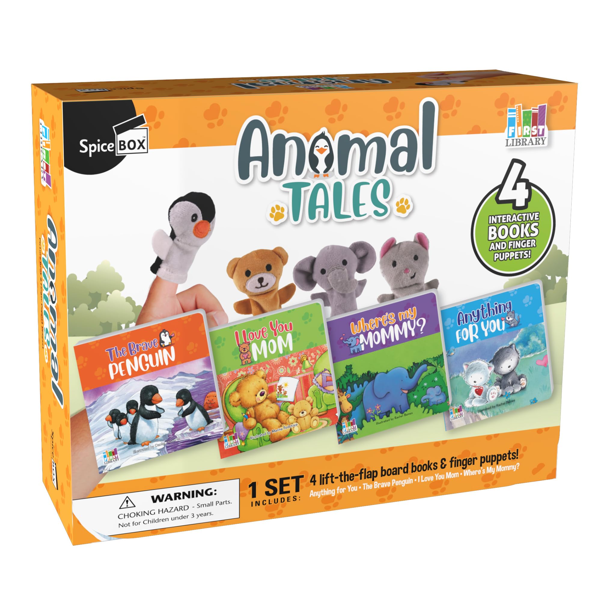 First Library SpiceBox Animal Tales: Spark Your Child's Imagination with Interactive Board Books and Adorable Finger Puppets
