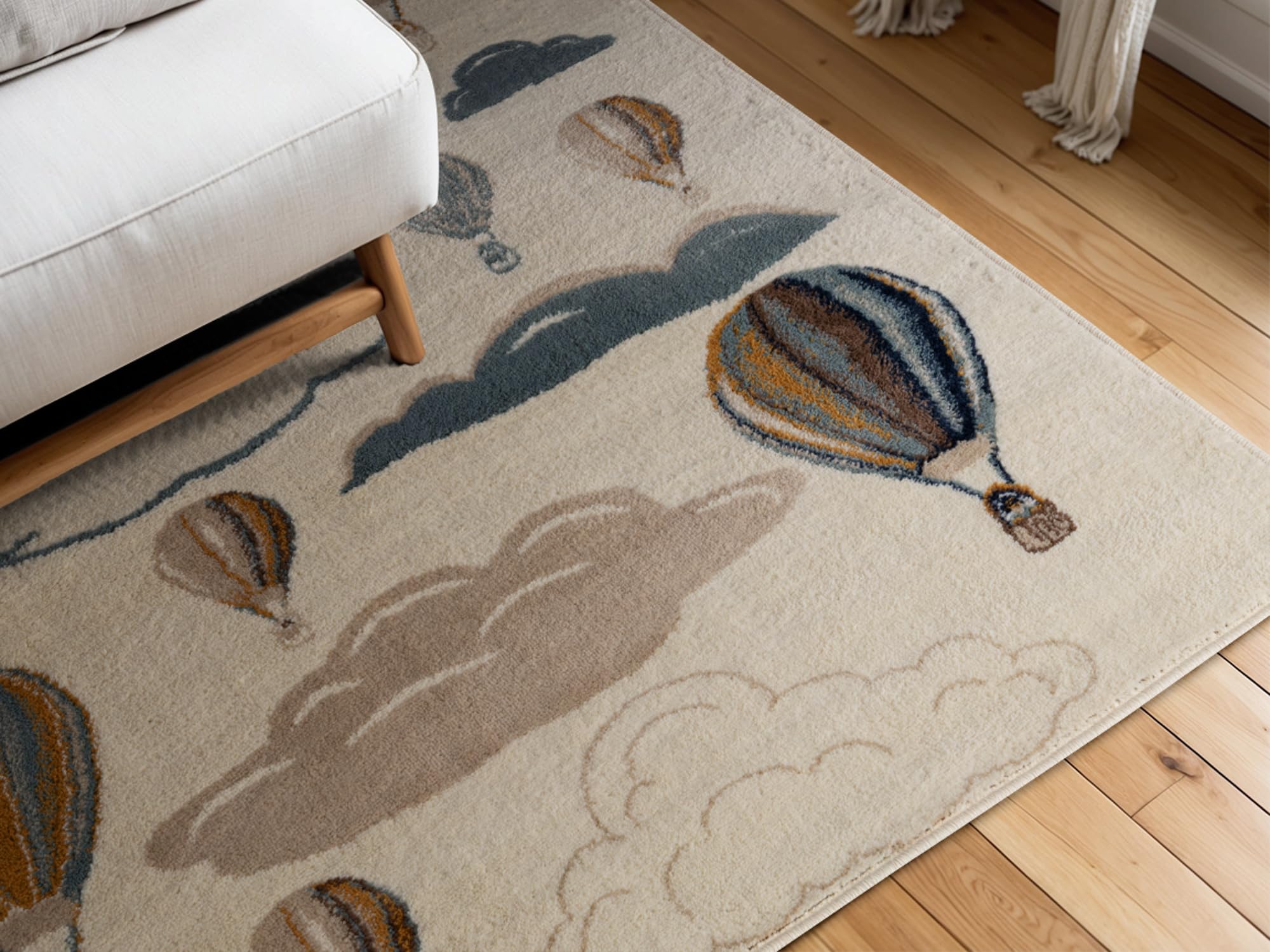 Hanse Home Adventures Alfombra Infantil, Globo aerostático, en Colores Pastel, Moderna, para Gatear, para habitación de los niños, habitación Juvenil, salón, Crema Multicolor, 120 x 170 cm
