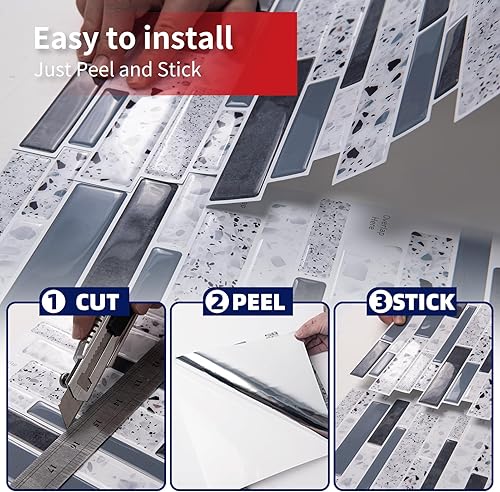 Miniatura 4 de Art3dwallpanels 10 hojas de calcomanías para azulejos en muro, para despegar y pegar, para salpicaduras para cocina, diseño de piedra de 12 x 12