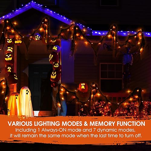 Halloween String Lights Solar with Black Creepy Cloth, 16.4FT and 50 LEDs Orange Lights Outdoor for Halloween Porch, Yard, Garage Door, Graveyard, Haunted House Scary Spooky Decorations