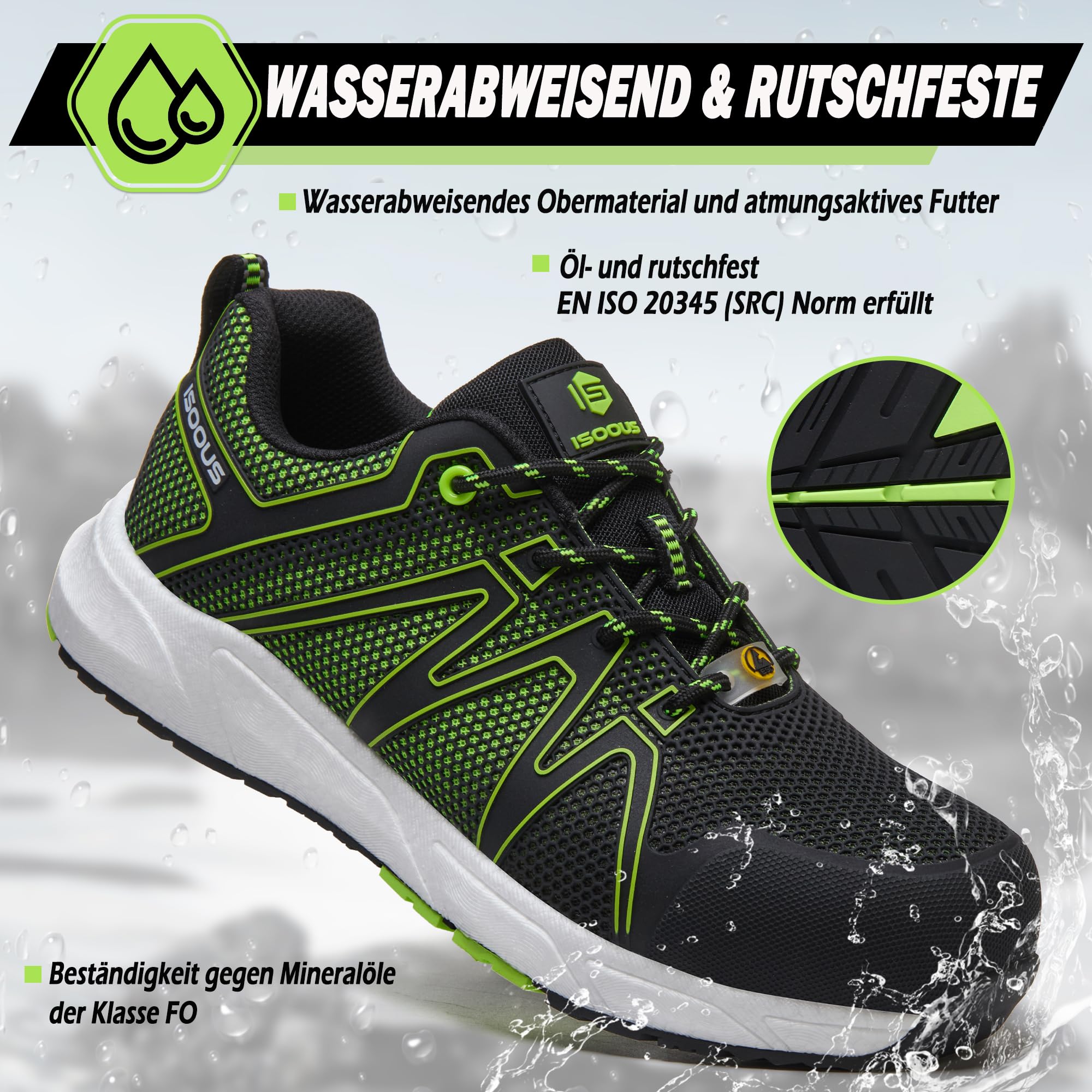 ISOOUS Sicherheitsschuhe Herren S3 ESD Damen Arbeitsschuhe Wasserdicht SRC FO Bequem Schutzschuhe Leicht 36-47 EU