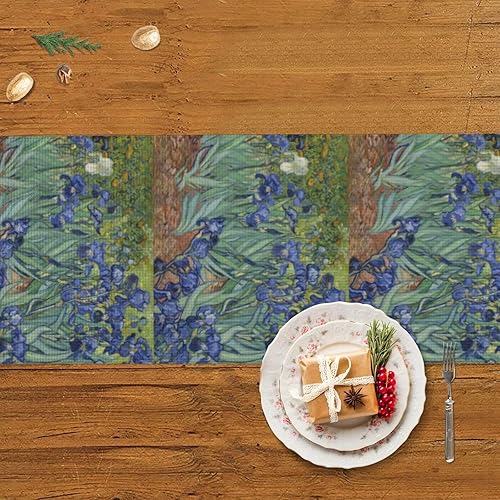Miniatura 4 de Irises by Van Gogh - Camino de mesa de Navidad con flores famosas, decoración de mesa de comedor, decoración de Navidad para interiores, decoración