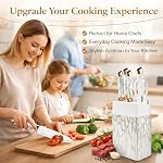 Knife Set, 7-Piece Kitchen Knife Set for Chef, Sharp Knife Set with Knife Block & Built-in Sharpener, Anti-Rust Knife Block Set, Marble Textured Premium PP Material (Not Wood), (White)